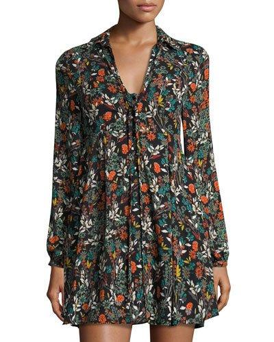 Floral-print Woven Dress, Red