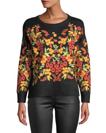 Camille Floral Embroidered Crewneck