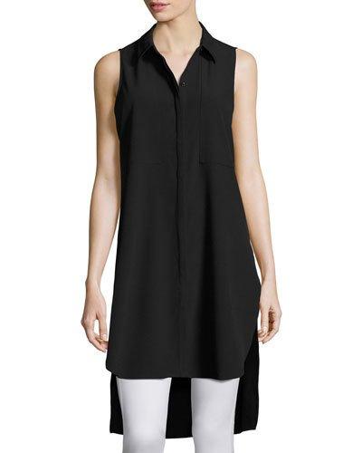 Sleeveless Long Tunic Blouse, Black