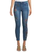 High-rise Embroidered Jeans, Blue