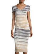 Ruched Tie-dye Dress, Charcoal Water Ripple