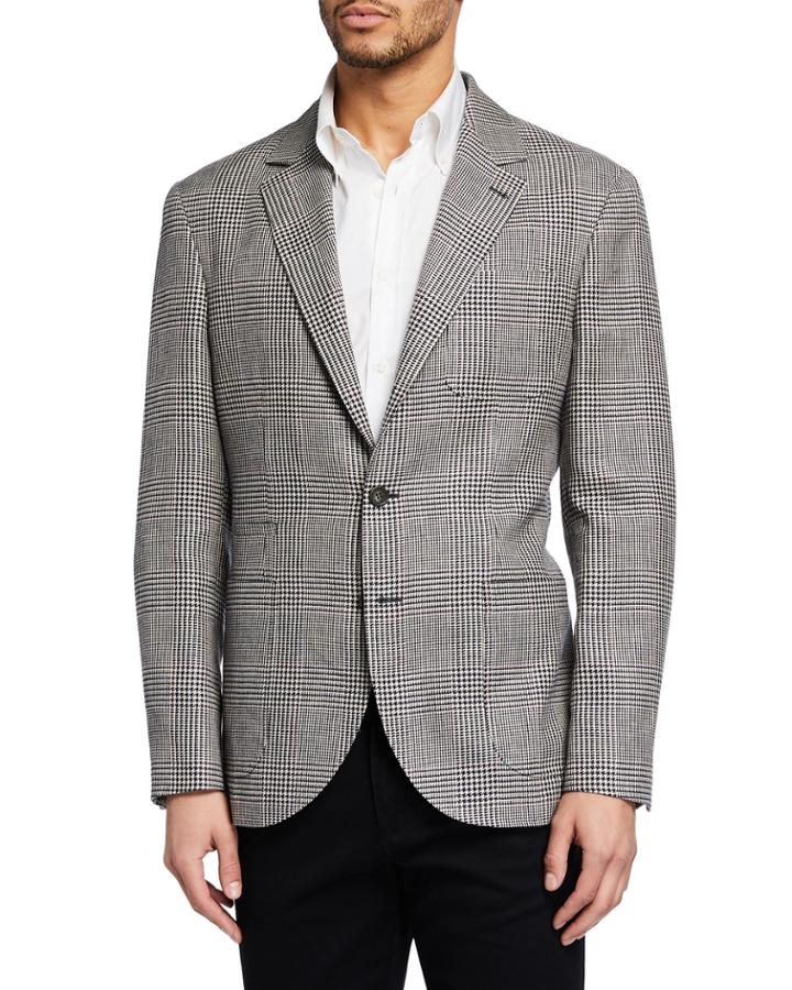 Men's Pied De Poule Linen-blend Blazer