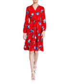 Bishop-sleeve Print Fit And Flare Dress