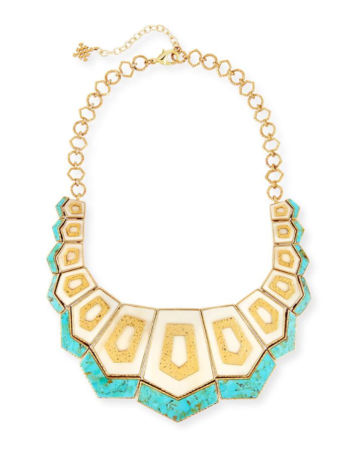 Turquoise & Bone Hexagon Bib Necklace