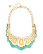 Turquoise & Bone Hexagon Bib Necklace