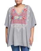 Embroidered Pocket Poncho, Gray,