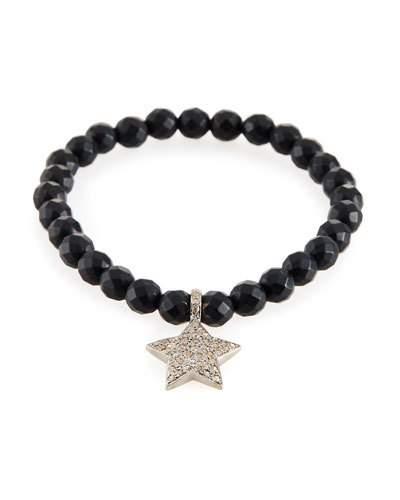Black Onyx Stretch Bracelet W/ Diamond