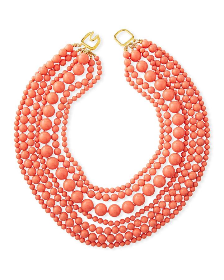 7-strand Beaded Necklace, Coral