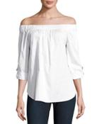 Off-the-shoulder D-ring Top, White