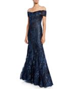 Metallic Lace Off-the-shoulder Short-sleeve