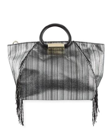 Karlie Metallic Fringe Satchel Tote Bag