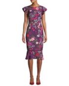 Floral Flutter-sleeve Flounce Dress