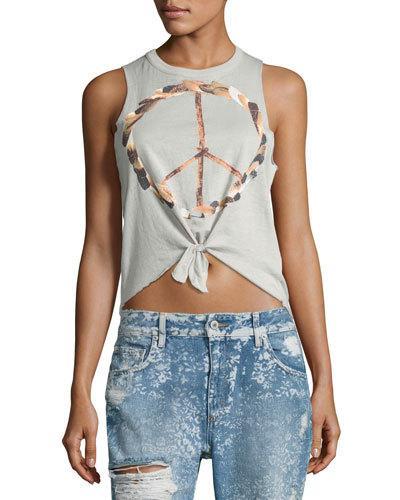 Feathered Peace Wreath Graphic Tank, Gray