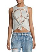 Feathered Peace Wreath Graphic Tank, Gray