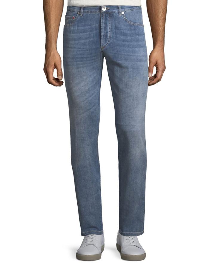 Men's Slim Fit Straight-leg Faded Denim Pants