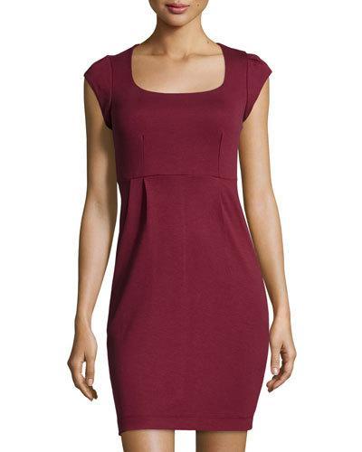 Manhattan Cap-sleeve Jersey Dress, Burgundy