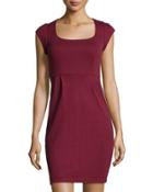 Manhattan Cap-sleeve Jersey Dress, Burgundy