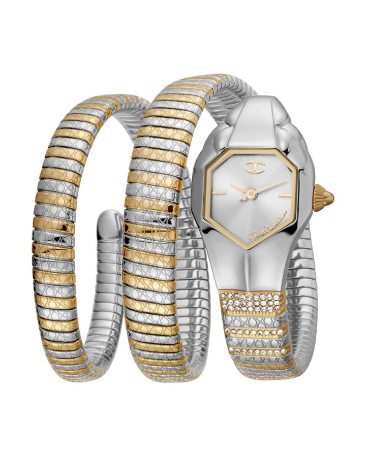 22mm Glam Snake Coil Bracelet Watch, Gold/silver