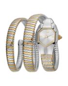 22mm Glam Snake Coil Bracelet Watch, Gold/silver