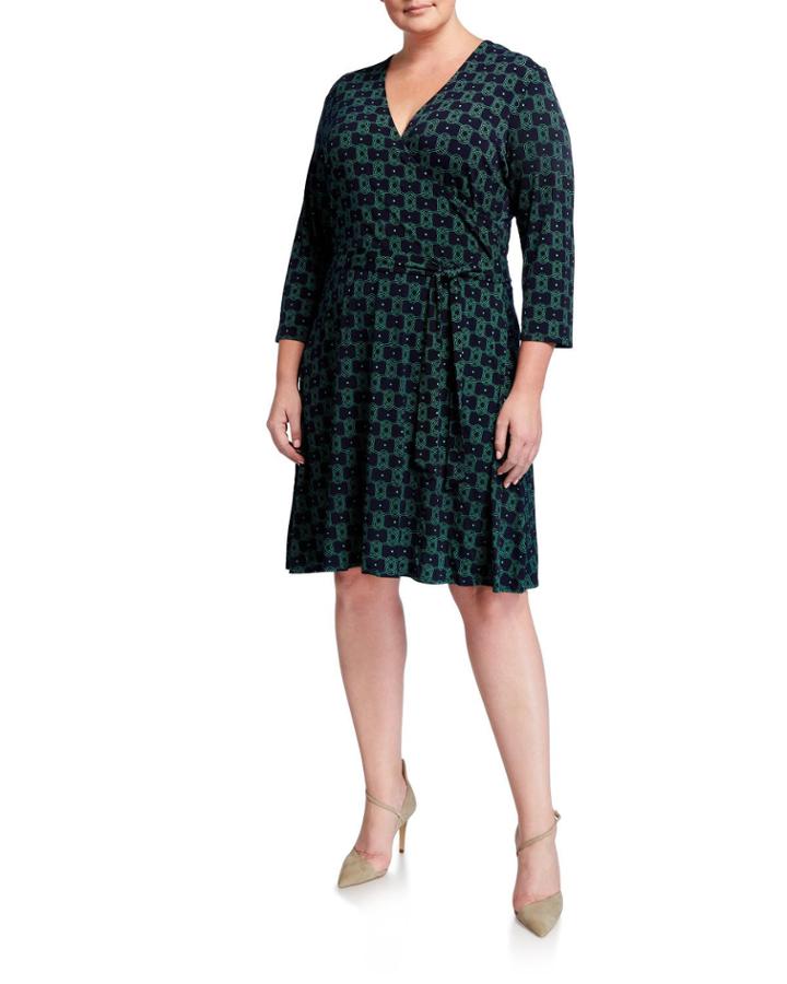 Plus Size Perfect Geo 3/4-sleeve Wrap Dress