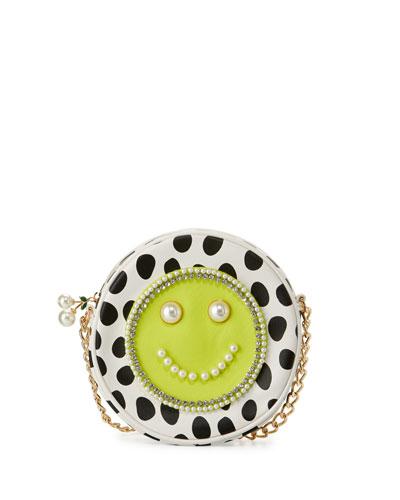 Smiley Pearl Polka-dot Crossbody Bag, Citron