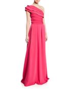 Tiered-bodice One-shoulder Gown