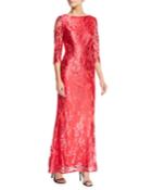 3/4-sleeve Embroidered Trumpet-skirt Gown