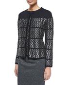 Long-sleeve Metallic Chevron Cardigan, Black