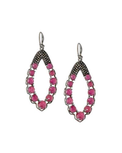 Glass Ruby & Champagne Diamond Marquis Drop Earrings