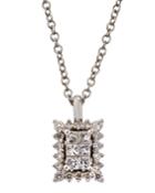 18k White Gold Rectangular Diamond Pendant Necklace