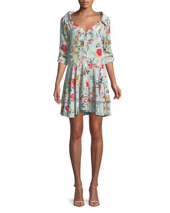 Moore Button-down Layered Floral-print Silk Tunic Dress