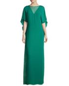 Illusion-neck Caftan-style Evening Gown, Emerald