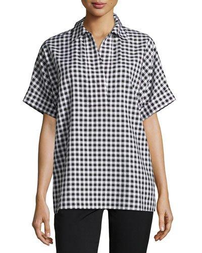 Kaya Check-print Blouse, Black
