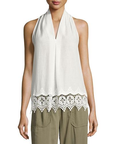 Embroidered-trim Sleeveless Blouse, White