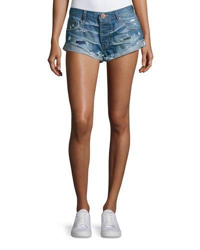Bandits Distressed Denim Shorts, Dark Blue