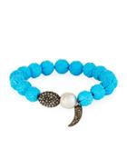 Turquoise & Pearl Beaded Bracelet W/ Charm