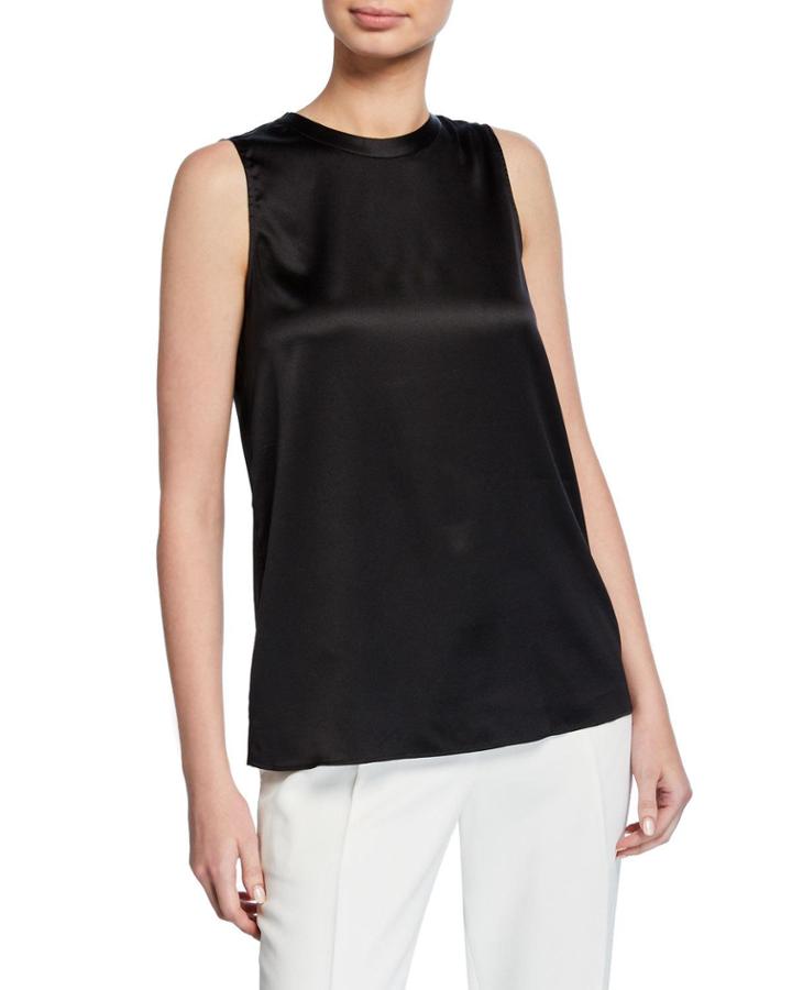 Silk Satin Sleeveless Top, Black