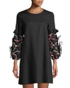 Embroidered-sleeve A-line Dress