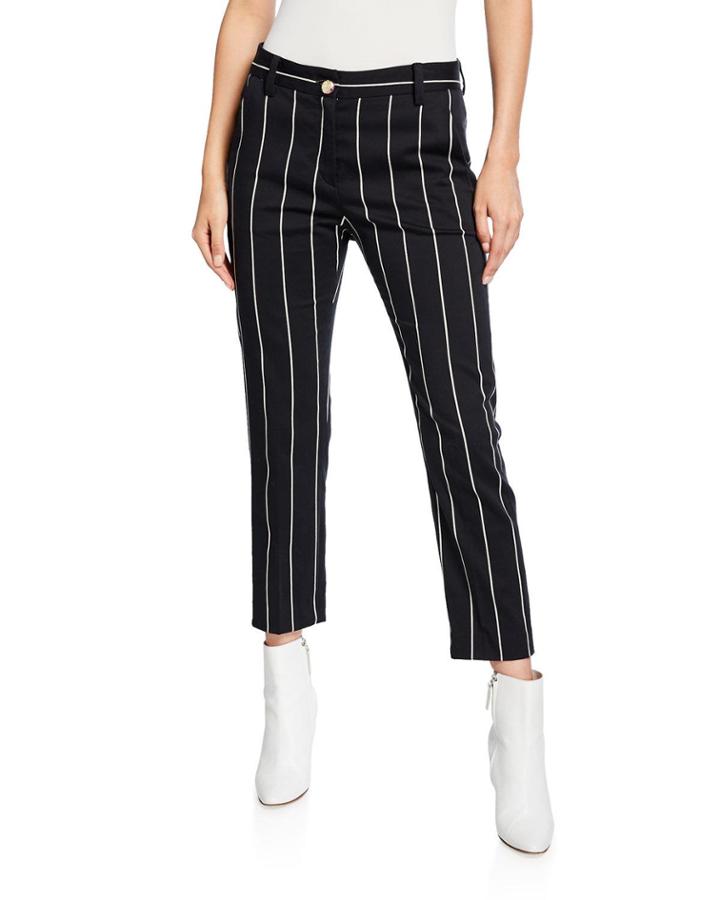 Cropped Straight-leg Striped Trousers