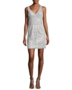 Beaded V-neck Mini Sheath Cocktail Dress