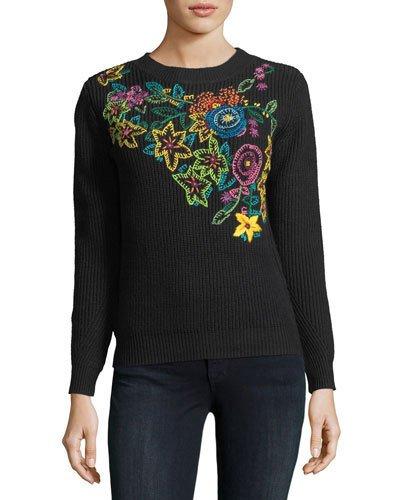Floral-embroidered Ribbed
