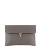 Skull-clasp Leather Envelope Clutch Bag, Gray
