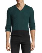 Cashmere Cable-knit Colorblock V-neck