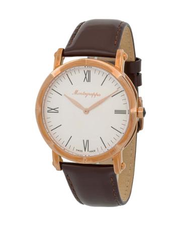 40mm Nerouno Thin Watch W/ Leather Strap, Brown/rose