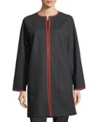 Contrast-trim Flannel Car Coat