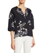 Floral-print Partial Button-front Blouse