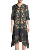 Uptimo Floral-print Silk A-line Dress