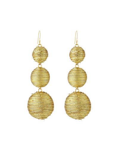 Threaded Triple-drop Ball Earrings, Gold