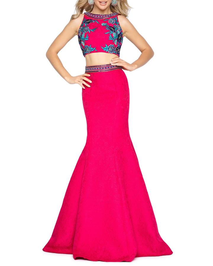 Floral-embroidered Two-piece Mermaid Gown