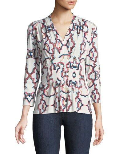3/4 Sleeve Pintuck Medallion Blouse